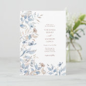 Floral Boho Blue Wedding Invitation Kaart (Staand voorkant)