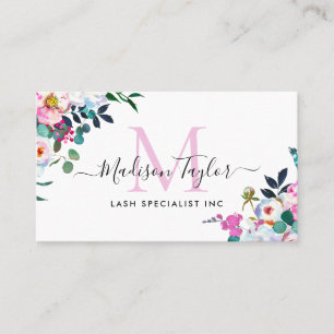 Floral Boho Blush Pink Peony Botanisch Monogram Visitekaartje