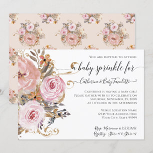 Floral BOHO Blush Pink Waterverf Baby Girl Shower Kaart