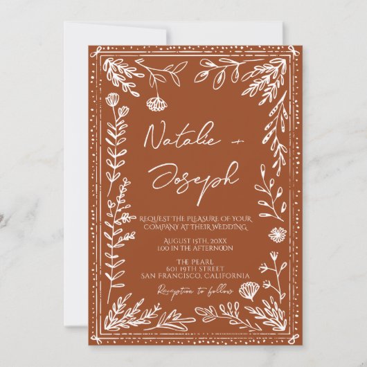 Floral Boho Burnt Orange Terracotta Photo Wedding Kaart (Voorkant)