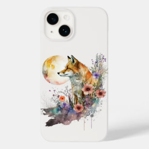 Floral Boho Chic Aesthetic Fox Waterverf Artwork Case-Mate iPhone 14 Hoesje