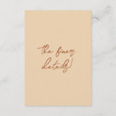 Floral Boho Chic Cream Terracotta Wedding Details Informatiekaartje (Achterkant)