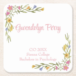 Floral Boho College Afstudeerfeest Vierkante Kartonnen Onderzetter