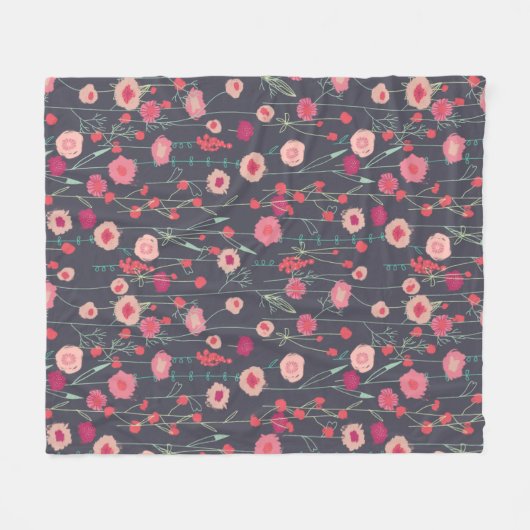 Floral Boho Dark Fleece Deken (Voorkant (Horizontaal))