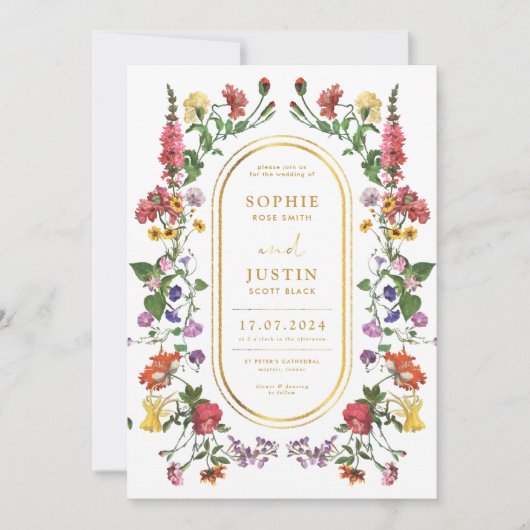 Floral Boho Double Sided Wedding Invitation Kaart (Voorkant)
