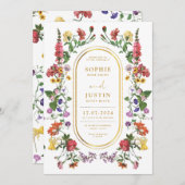 Floral Boho Double Sided Wedding Invitation Kaart (Voorkant / Achterkant)
