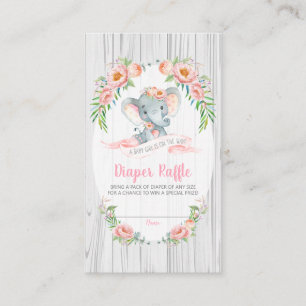 Floral Boho Elephant Baby shower Diaper Raffle Informatiekaartje