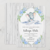 Floral Boho Elephant Baby shower Invitation Boy Kaart (Voorkant / Achterkant)