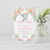 Floral Boho Elephant Baby shower Invitation fille (Debout devant)
