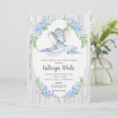 Floral Boho Elephant Baby shower Invitation Garçon (Debout devant)