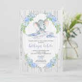 Floral Boho Elephant Baby shower Invitation Garçon (Debout devant)