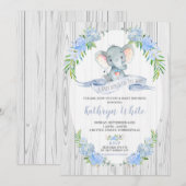 Floral Boho Elephant Baby shower Invitation Garçon (Devant / Derrière)