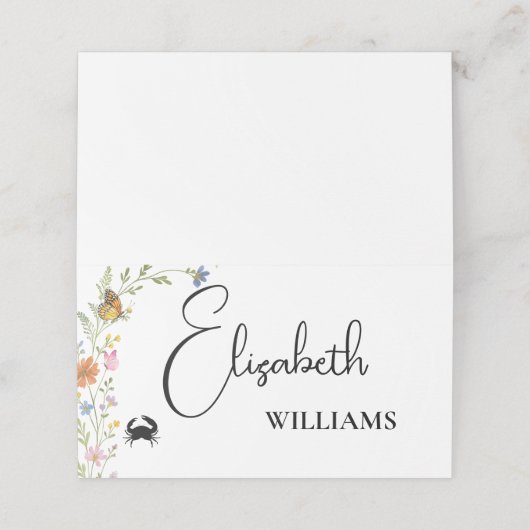 Floral Boho Fleur sauvage Crabe Menu Mariage Nom C (Extérieur déplié)