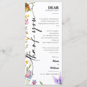 Floral Boho Fleur sauvage Mariage Menu Carte de re (Dos)