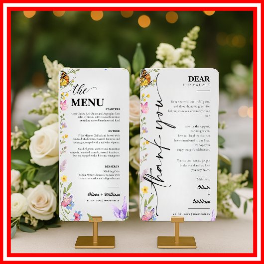 Floral Boho Fleur sauvage Mariage Menu Carte de re