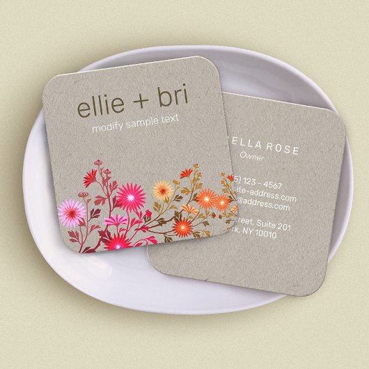 Floral Boho Fleurs sauvages Kraft Carte de visite