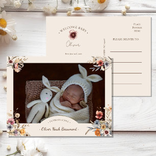 Floral Boho Foto Geboorteaankondiging Briefkaart