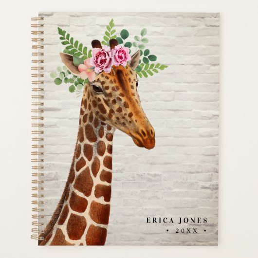 Floral Boho Giraffe Blanc en brique (Devant)