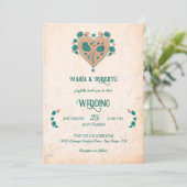 Floral Boho Hart Mexicaanse bruiloft Kaart (Staand voorkant)