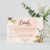 Floral Boho hart perzik bruiloft details Informatiekaartje (Staand voorkant)