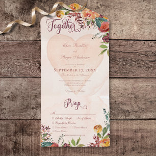 Floral Boho hart perzik juweel diner All In One Uitnodiging