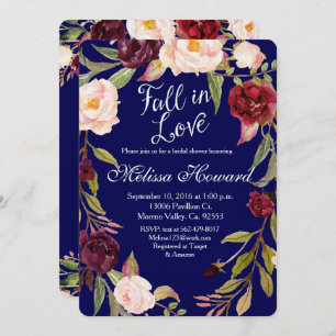Floral Boho Navy Blue Bridal douche Invitation