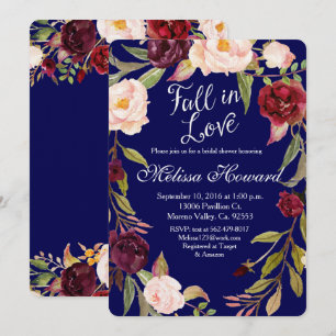 Floral Boho Navy Blue Bridal shower Invitation