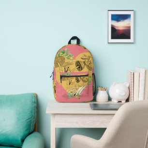 Floral Boho paddenstoelen en kikkers Monogram Bedrukte Rugzak