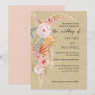 Floral BOHO Pampas Grass Foliage Kraft Waterverf Kaart
