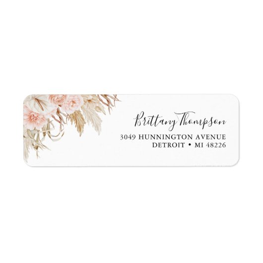 Floral Boho Pampas Grass Wedding Label (Voorkant)
