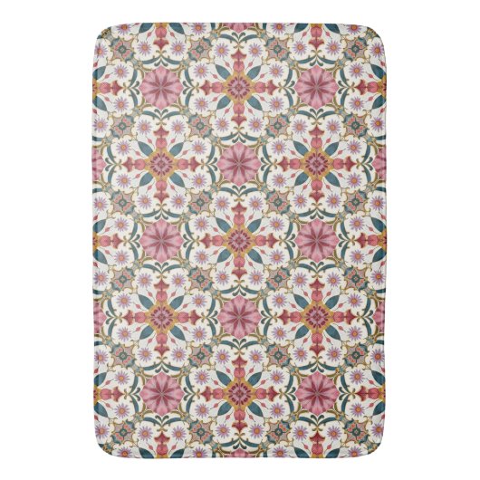 Floral Boho Pattern in Red, Pink & Teal Badmat (Voorkant Verticaal)