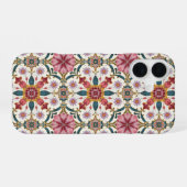 Floral Boho Pattern in Red, Pink & Teal iPhone 16 Hoesje (Achterkant horizontaal)