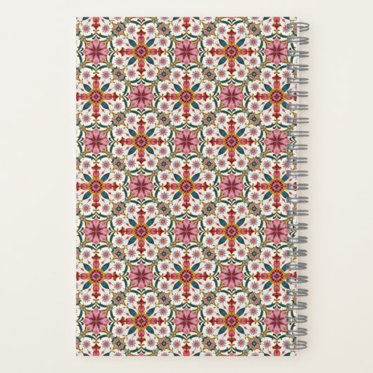 Floral Boho Pattern in Red, Pink & Teal Notitieboek (Achterkant)