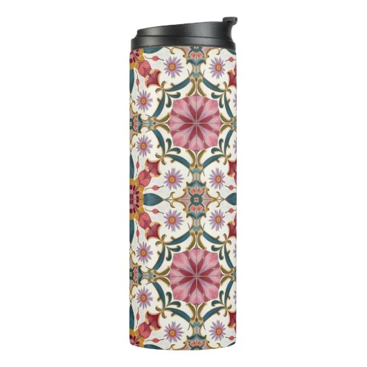 Floral Boho Pattern in Red, Pink & Teal Thermosbeker (Gedraaid links)