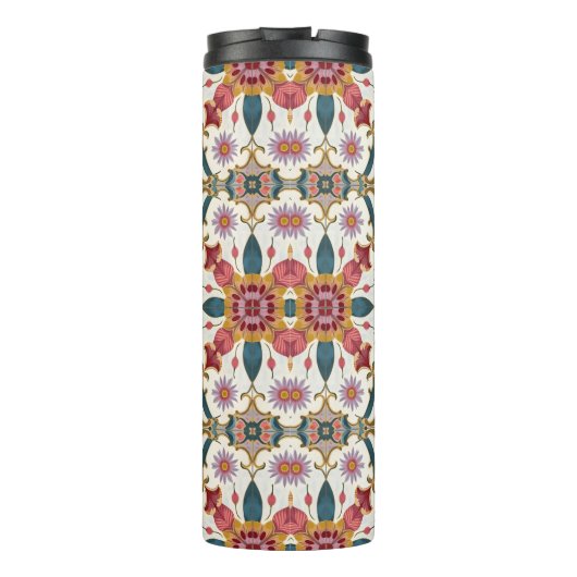 Floral Boho Pattern in Red, Pink & Teal Thermosbeker (Achterkant)