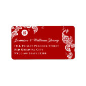 Floral Boho Peacock Elegant Asian Wedding Address Etiket (Voorkant)