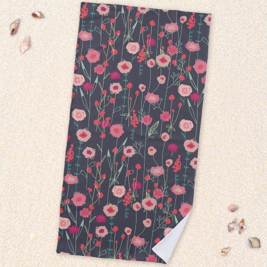 Floral Boho Pink Black Strandlaken
