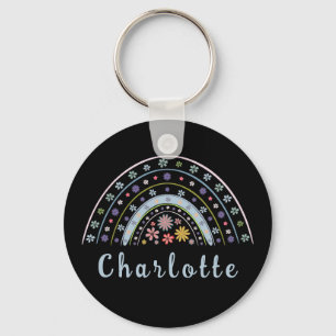 Floral Boho Rainbow met persoonlijke naam Sleutelhanger