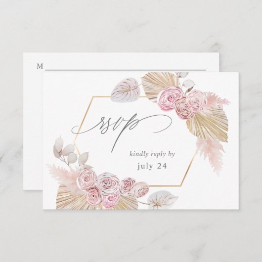 Floral Boho rose w Repas RSVP (Devant / Derrière)