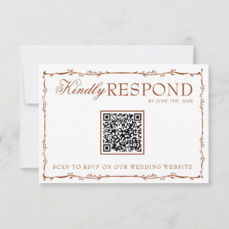 Floral Boho Rust Terracotta Earthy QR Code Wedding RSVP Kaartje