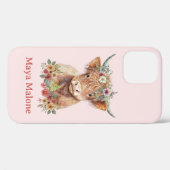 Floral Boho Rustic Highland Koe Cute Gift Case-Mate iPhone Case (Achterkant (horizontaal))