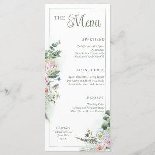 Floral Boho Sage Green Menu Mariage