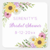 Floral Boho Sunflower Daisy Bridal Shower Vierkante Sticker (Voorkant)