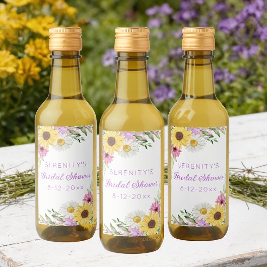 Floral Boho Sunflower Daisy Bridal Shower Wijn Etiket