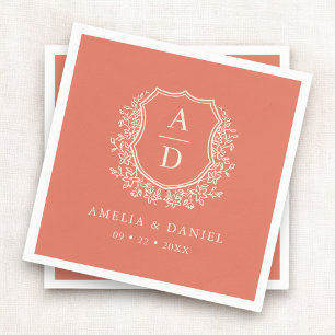 Floral Boho Terracotta Crest Wedding Monogram Servet