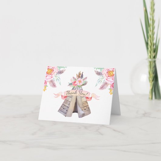 Floral Boho Tribal Teepee dank u Bedankkaart (Voorkant)