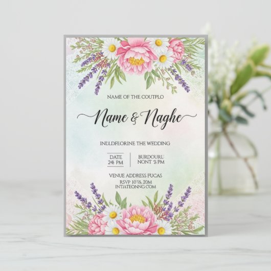 Floral Boho Wedding Invitation (Debout devant)