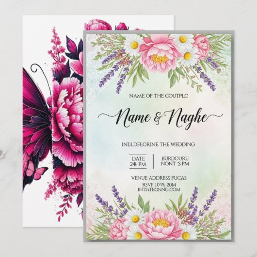 Floral Boho Wedding Invitation (Devant / Derrière)