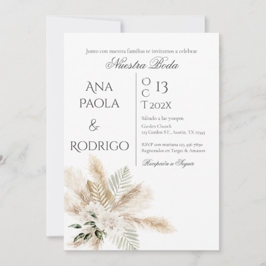 Floral Boho Wedding invitation Invitación (Devant)