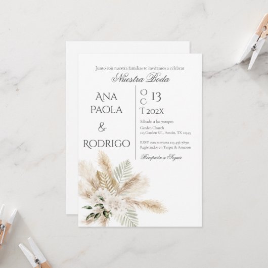 Floral Boho Wedding invitation Invitación (Devant/Arrière en situation)